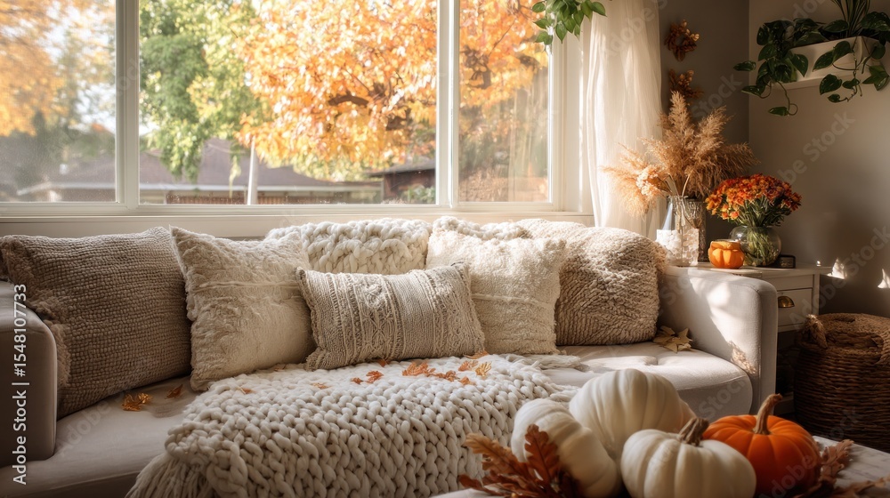 Warm And Inviting Autumn Zoom Background With Cozy Decor Stock Photo ...