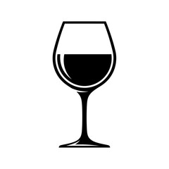 Poster - A black and white graphic illustration of a wine glass filled with a dark liquid on a white background