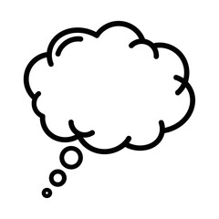 Poster - Illustration of a black outline of a thought bubble with circles trailing from the bottom left corner