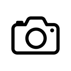 Poster - A simple black and white camera icon with a lens and flash on a white background in a minimalist style
