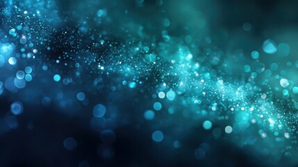 Poster - A vibrant depiction of a galactic scene showcasing shimmering particles and cosmic dust in various hues of blue, creating a mesmerizing backdrop that resembles deep space.