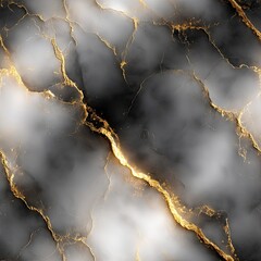 Poster - This artwork showcases a chic marble texture of dark greys and black, accented by striking golden lines for a modern elegance SEAMLESS PATTERN