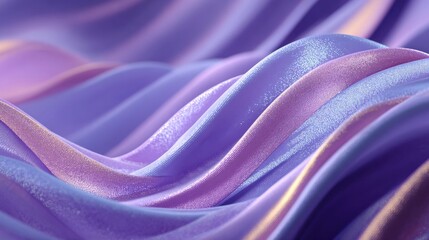 Poster - Delicate silk fabric of various purple shades cascades smoothly, creating waves and reflecting light. The scene exudes elegance and tranquility, showcasing rich textures.