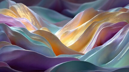 Poster - Swirling contours of pastel colors create a fluid, serene landscape. The soft waves reflect light, showcasing a vibrant mix of hues that evoke a dreamlike atmosphere.