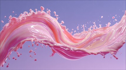 Poster - Vibrant pink liquid forms dynamic waves, showcasing splashes against a smooth gradient backdrop. This illustrates the fluidity and beauty of color in art, creating a playful atmosphere.