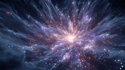 Poster - A stunning cosmic explosion unfolds, showcasing swirling clouds of gas and dust illuminated by bright stars. This captivating view captures the essence of deep space beauty.