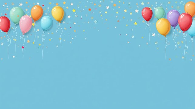 Horizontal Patriotic Card Design Featuring Helium Balloons and Sparkling Stars
