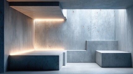 Poster - Gray concrete walls and floors create a contemporary studio setting, offering spacious areas for product display and artistic decor