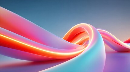 Poster - Vibrant wave forms twist and turn in an abstract display, featuring shades of pink, blue, and orange against a soft gradient background, creating a visually dynamic composition.