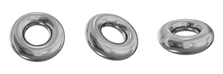 Poster - 3D Chrome Metallic Abstract Shape Objects, 3d rendering steel gradient shape design element, futuristic, shiny design