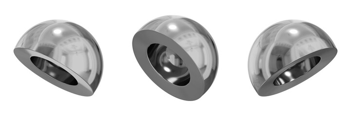 Poster - 3D Chrome Metallic Abstract Shape Objects, 3d rendering steel gradient shape design element, futuristic, shiny design