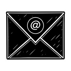 Poster - Email icon vector illustration of a black and white envelope with at sign for digital marketing and communication
