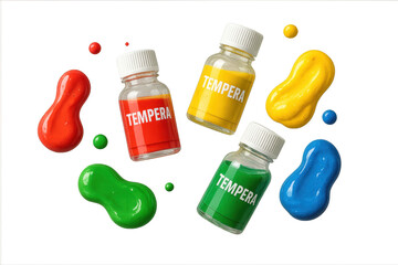 Poster - Colorful tempera paint bottles isolated on transparent background, vibrant colors