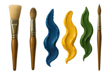 Poster - Paintbrushes and colorful paint strokes isolated on a transparent background