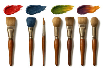 Poster - Set of professional paint brushes with colorful smears on transparent background