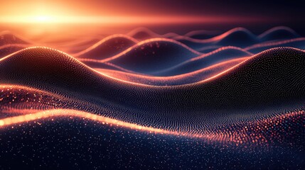Aufkleber - Abstract digital landscape with glowing particles.
