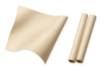 Poster - Old paper sheet and rolls isolated on transparent background, blank design element