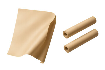 Poster - Kraft paper sheet and two rolls isolated on transparent background, design