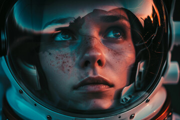 Poster - Space tourist explore moon landscape generative AI picture