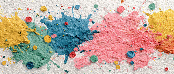 Poster - Colorful splatters of paint on a textured white surface background