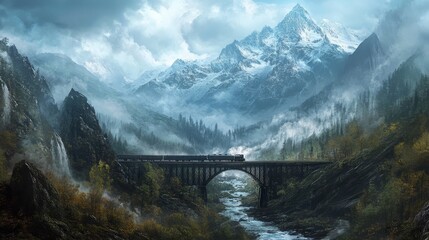  A railway between mountains 