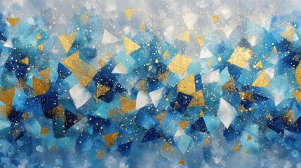 Poster - An abstract design features a dynamic array of blue and gold geometric shapes, creating a stunning visual effect. The intricate patterns lend modern charm to any space.