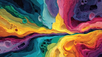 Poster - This captivating artwork displays a fusion of vibrant colors flowing harmoniously, creating an abstract landscape filled with depth and texture.