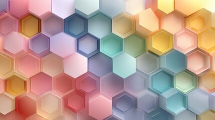 Poster - A vibrant arrangement of hexagons in various pastel colors creates an engaging abstract design. This trendy pattern is perfect for backgrounds and artistic projects.