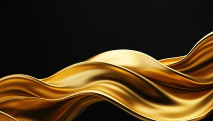 Poster - Luxurious Modern Art: Golden Wave On Black Background. Contemporary Elegance And Sophistication In A Stunning Display Of Gold Against A Sleek Black Backdrop. Stylish And Chic.