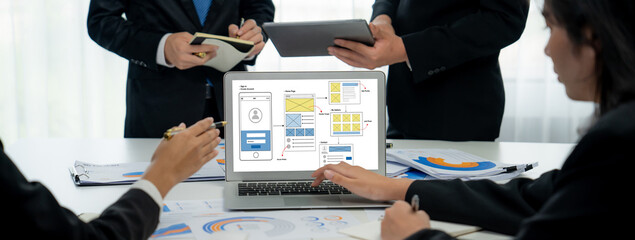 Poster - UX UI design process for brisk mobile application and website . Creative prototype of wireframe for professional app developer .