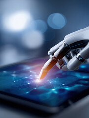 Poster - Robotic hand interacting with a touchscreen displaying digital connections