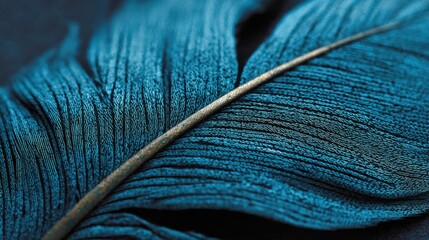 Poster - Intricate details of a stunning blue-tinted feather showcasing nature's artistry and symmetry in vibrant textures