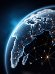 Poster - Digital representation of Earth showing illuminated regions and network connections