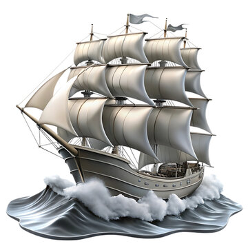 Three masted sailing ship isolated on transparent background