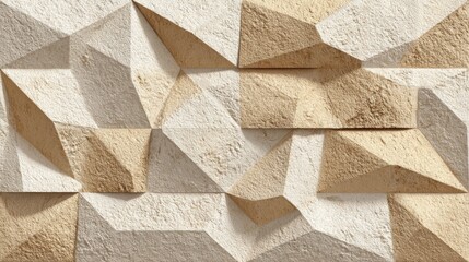 Aufkleber - This textured wall showcases a creative arrangement of angular shapes in shades of tan and cream, ideal for enhancing contemporary interior spaces.