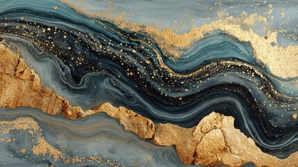 Poster - Vibrant abstract artwork features swirling blue and gold tones that create a sense of fluid movement. The intricate patterns evoke a modern aesthetic, perfect for decor.