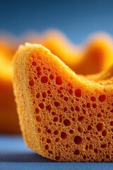 Poster - Exploring the intricate texture of a dish sponge featuring open pores and vibrant color against a soft background