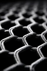 Poster - Intricate details of a headphone speaker grill mesh reveal a complex pattern and design in a harmonious interplay of light and shadow