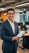 © Aleksandr_79 - Smiling man holding tablet in coworking office.