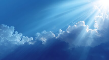 Wall Mural - Sunlight streaming through bright blue cloudy sky