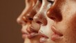© Atmospheric stock - Close-up profile of diverse young female faces with freckles and various skin tones