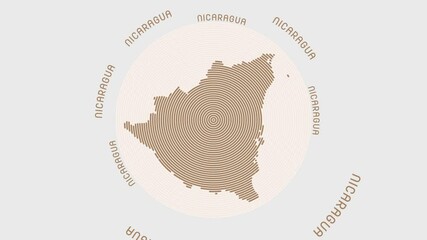 Poster - Nicaragua shape with dynamic circles visual effect. Animation of Nicaragua logo appearing from rotating rings and Country name around the shape. Intro, opening, closing, logo video.