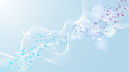 Poster - Structure molecule and communication. Dna, atom, neurons. Scientific concept for your design. Connected lines with dots. Medical, technology, chemistry, science background. Vector illustration.