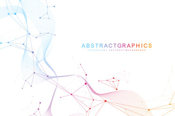 Leinwandbilder - Geometric abstract background with connected line and dots. Structure molecule and communication. Big Data Visualization. Medical, technology, science background. Vector illustration.