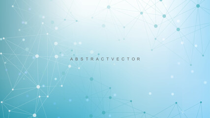 Fototapete - Global network connection website header or banner design. Abstract background with connecting dots and lines. Global business. Social network communication. Internet technology. Vector illustration