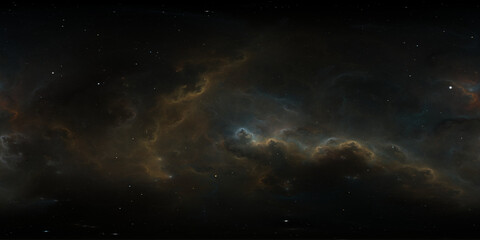 Wall Mural - 360 degree space nebula. Giant interstellar cloud with stars, equirectangular projection, environment map. Spherical panorama. 3D rendering, fractal image