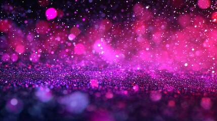 Pink glitter water drops on dark background with shiny holiday lights pattern