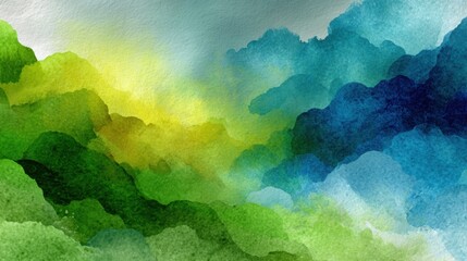 Poster - This artwork features flowing hills in various shades of green and blue, blending harmoniously. The soft sky above adds a tranquil ambiance, evoking a sense of peace and nature.