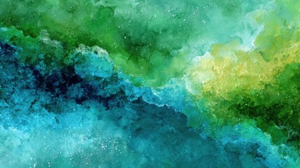 Poster - This artwork features a stunning blend of green and blue shades, creating a lively composition that evokes feelings of nature and serenity. The textures add depth and interest to the overall piece.