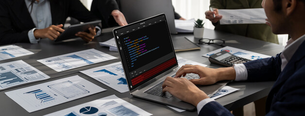 Fototapete - Software development programming on computer screen for brisk application and program coding